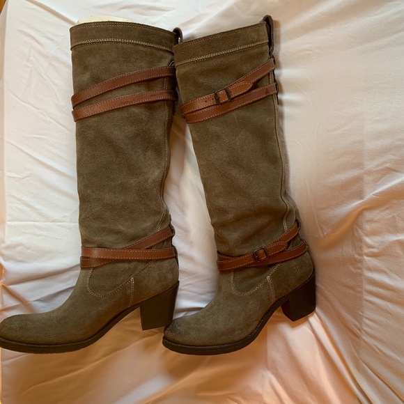 FRYE Strappy Jane Tall Boots Size 7 Gray Suede - Picture 4 of 14